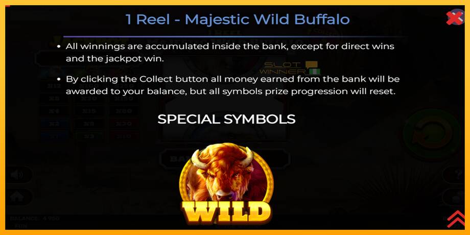 1 Reel Majestic Wild Buffalo lošimo automatas už pinigus, paveikslėlį 6