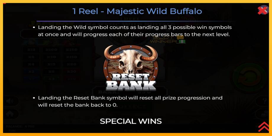 1 Reel Majestic Wild Buffalo lošimo automatas už pinigus, paveikslėlį 7