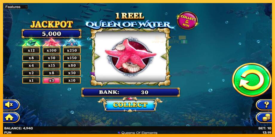 1 Reel Queen of Water lošimo automatas už pinigus, paveikslėlį 3