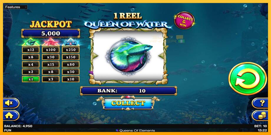 1 Reel Queen of Water lošimo automatas už pinigus, paveikslėlį 4