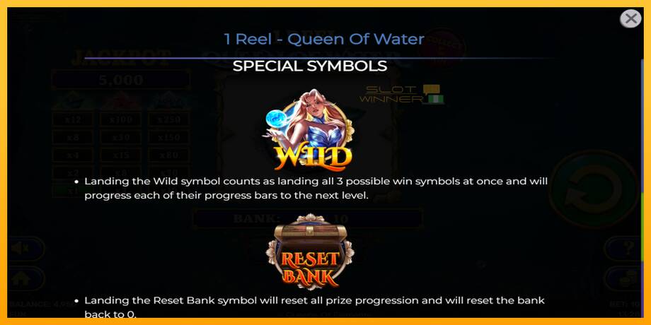 1 Reel Queen of Water lošimo automatas už pinigus, paveikslėlį 7