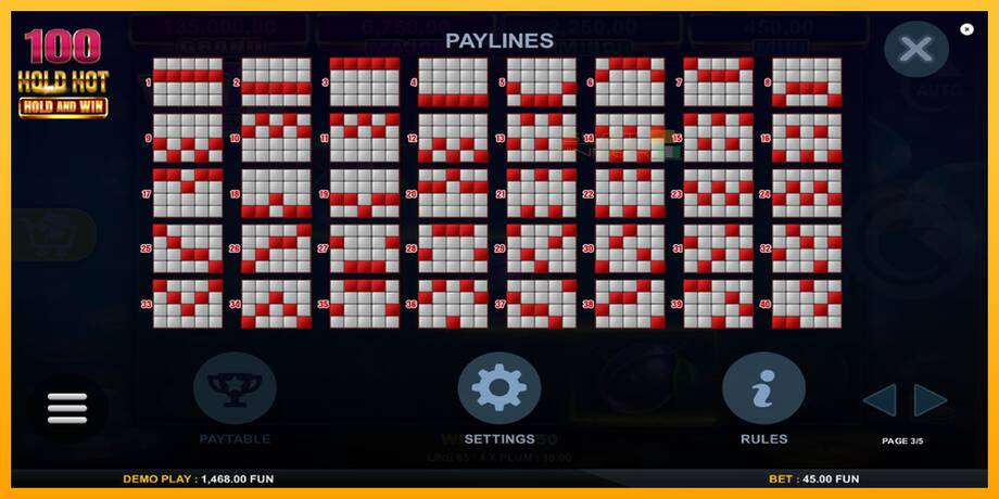 100 Hold Hot Hold and Win lošimo automatas už pinigus, paveikslėlį 7