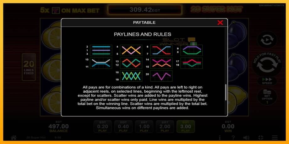 20 Super Hot lošimo automatas už pinigus, paveikslėlį 7