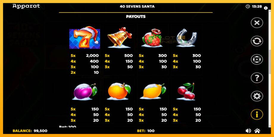 40 Sevens Santa lošimo automatas už pinigus, paveikslėlį 6