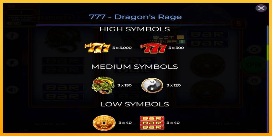 777 - Dragons Rage lošimo automatas už pinigus, paveikslėlį 5