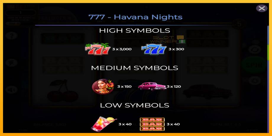 777 - Havana Nights lošimo automatas už pinigus, paveikslėlį 5