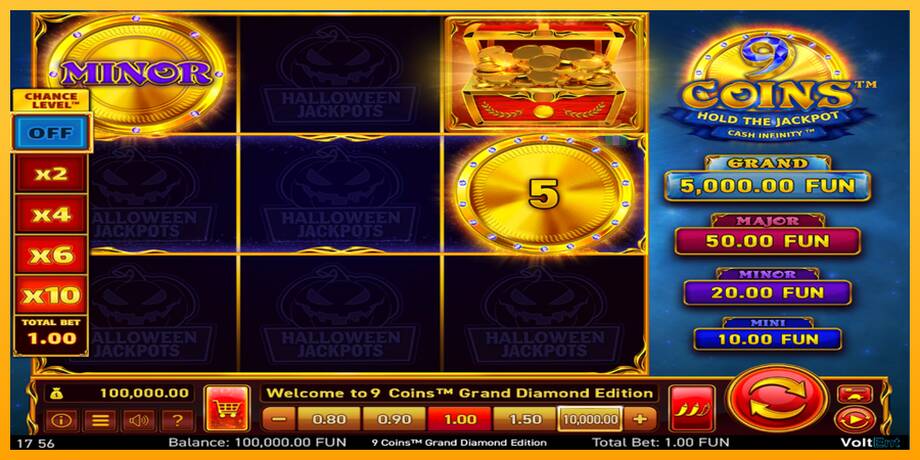 9 Coins Grand Diamond Edition Halloween Jackpots lošimo automatas už pinigus, paveikslėlį 2