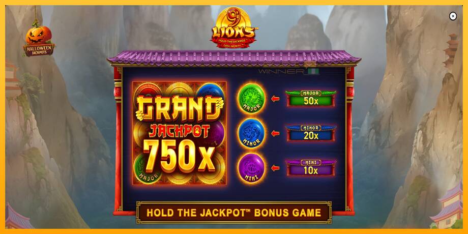 9 Lions Halloween Jackpots lošimo automatas už pinigus, paveikslėlį 1