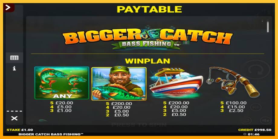 Bigger Catch Bass Fishing Rapid Fire Jackpots lošimo automatas už pinigus, paveikslėlį 4