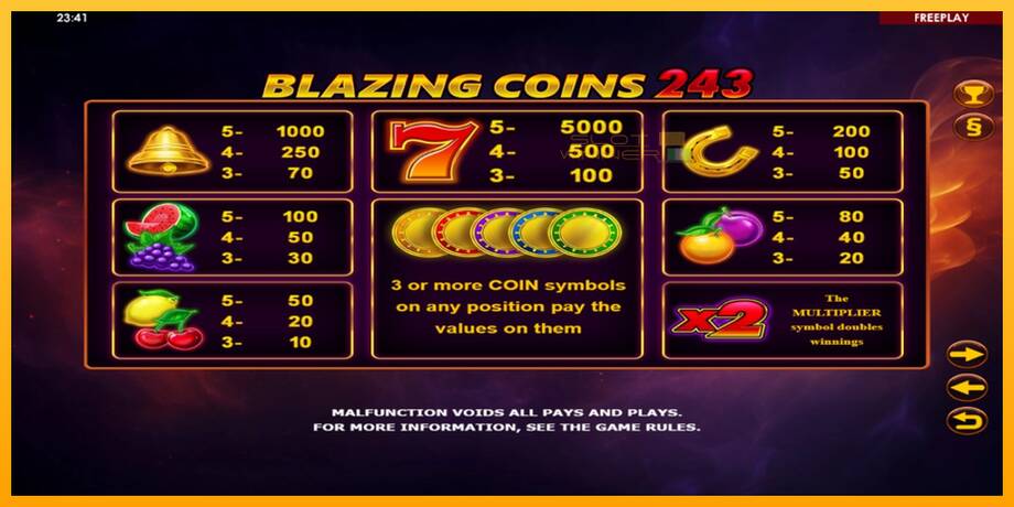 Blazing Coins 243 lošimo automatas už pinigus, paveikslėlį 4