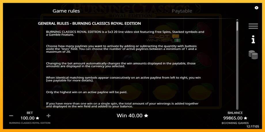 Burning Classics Royal Edition lošimo automatas už pinigus, paveikslėlį 6