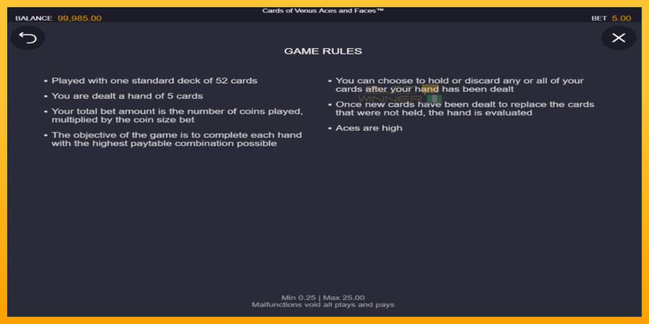 Cards of Venus Aces and Faces lošimo automatas už pinigus, paveikslėlį 4