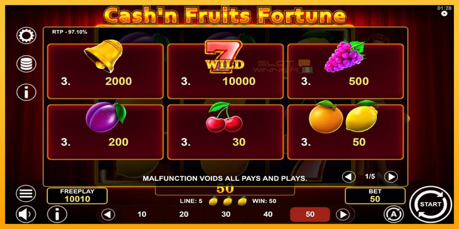 Cashn Fruits Fortune lošimo automatas už pinigus, paveikslėlį 5