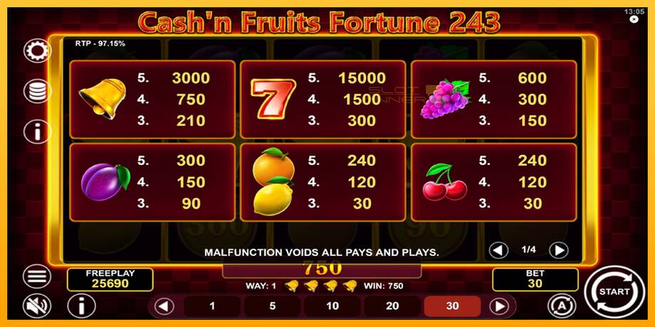 Cashn Fruits Fortune 243 lošimo automatas už pinigus, paveikslėlį 6