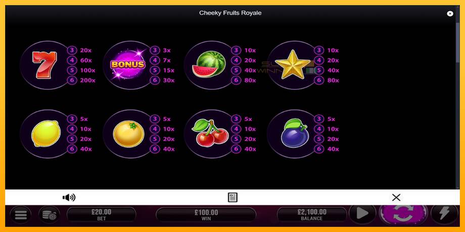 Cheeky Fruits 6 Royale lošimo automatas už pinigus, paveikslėlį 5