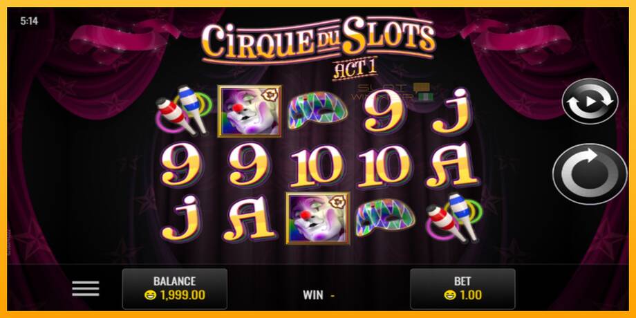 Cirque du Slots lošimo automatas už pinigus, paveikslėlį 1