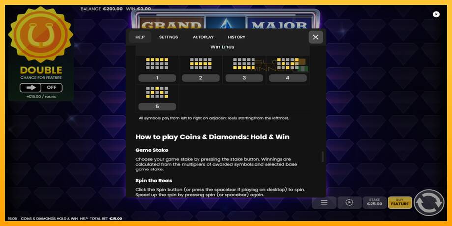 Coins & Diamonds: Hold and Win lošimo automatas už pinigus, paveikslėlį 7