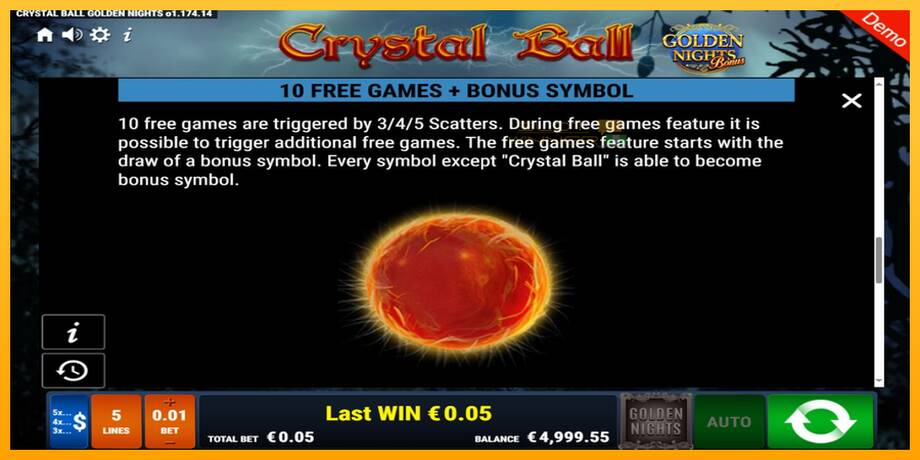 Crystal Ball Golden Nights lošimo automatas už pinigus, paveikslėlį 5