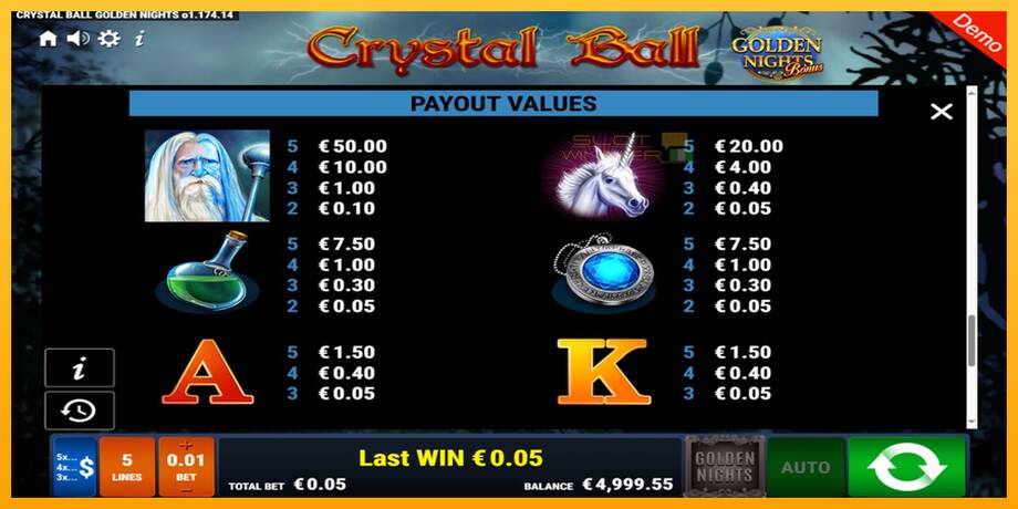 Crystal Ball Golden Nights lošimo automatas už pinigus, paveikslėlį 6