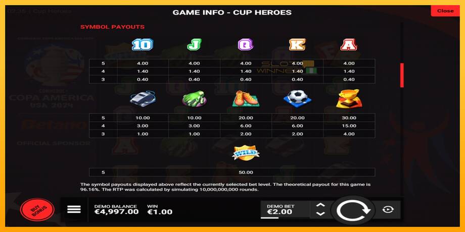 Cup Heroes lošimo automatas už pinigus, paveikslėlį 5