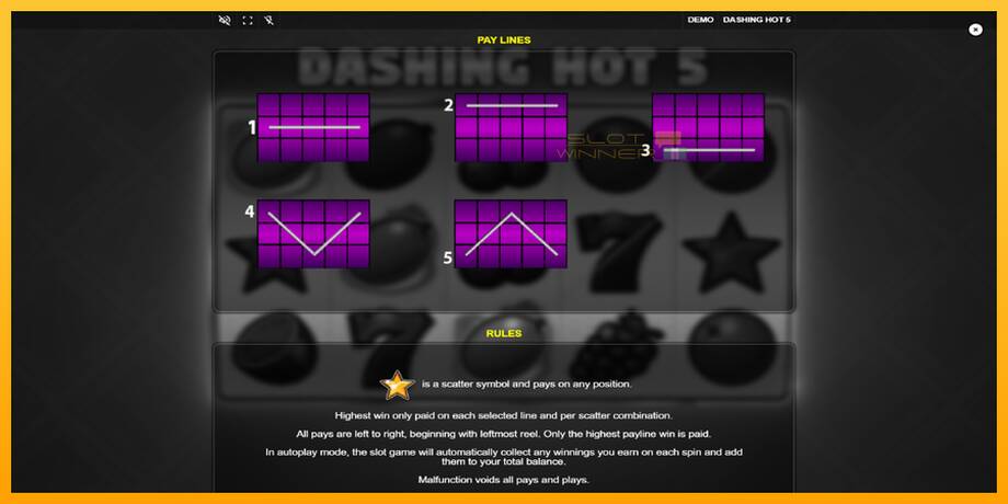 Dashing Hot 5 lošimo automatas už pinigus, paveikslėlį 6