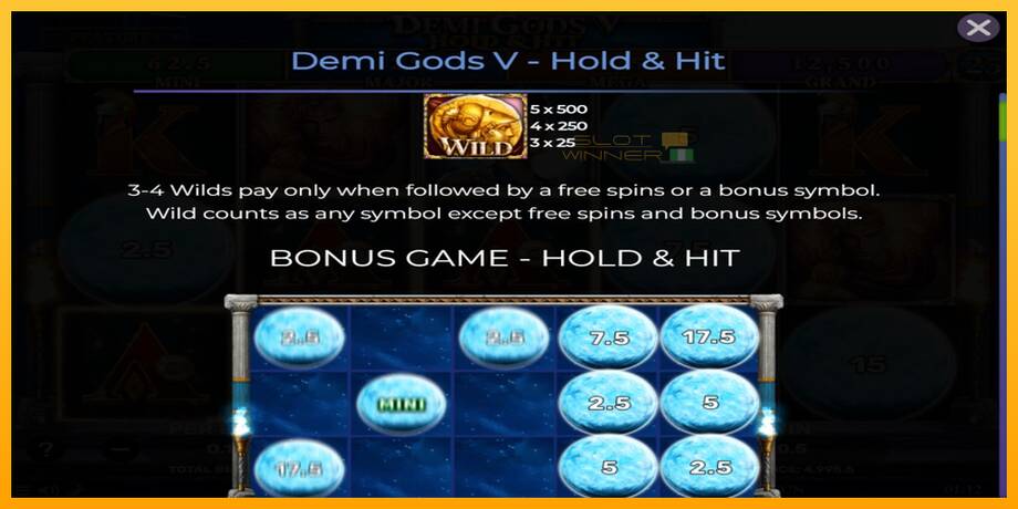 Demi Gods V Hold & Hit lošimo automatas už pinigus, paveikslėlį 4