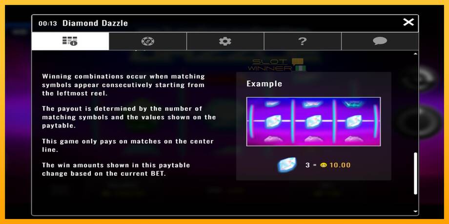Diamond Dazzle lošimo automatas už pinigus, paveikslėlį 5