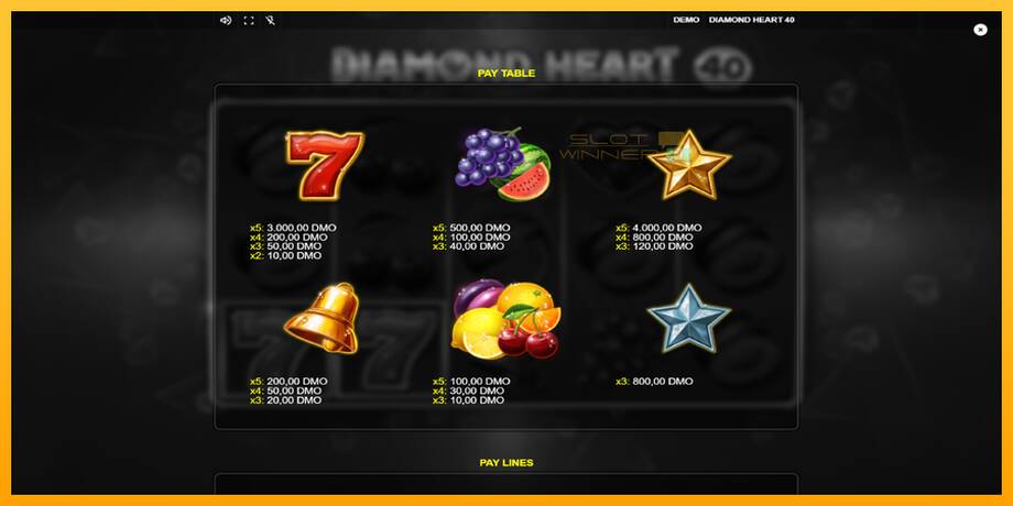 Diamond Heart 40 lošimo automatas už pinigus, paveikslėlį 5