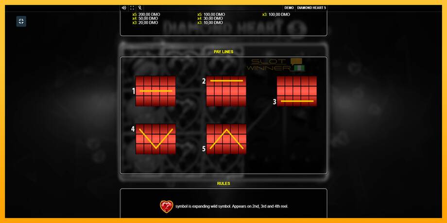 Diamond Heart 5 lošimo automatas už pinigus, paveikslėlį 7