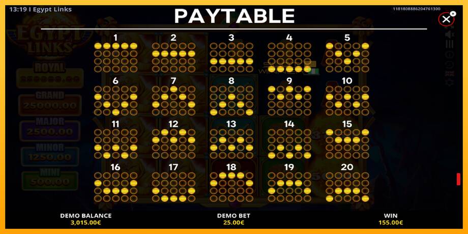 Egypt Links: Running Wins lošimo automatas už pinigus, paveikslėlį 7