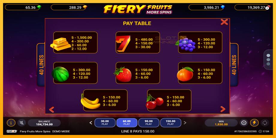 Fiery Fruits More Spins lošimo automatas už pinigus, paveikslėlį 5