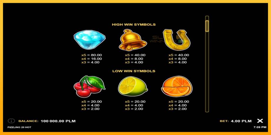 Fizzling 20 Hot lošimo automatas už pinigus, paveikslėlį 3
