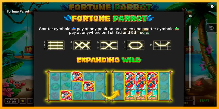 Fortune Parrot lošimo automatas už pinigus, paveikslėlį 7