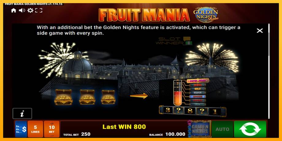 Fruit Mania Golden Nights lošimo automatas už pinigus, paveikslėlį 5