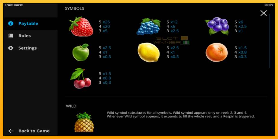 Fruitburst lošimo automatas už pinigus, paveikslėlį 4