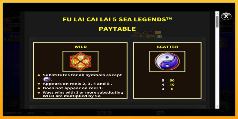 Fu Lai Cai Lai 5 Sea Legends lošimo automatas už pinigus, paveikslėlį 5