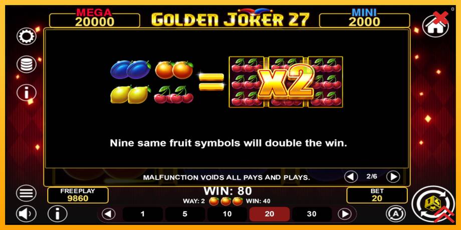 Golden Joker 27 Hold & Win lošimo automatas už pinigus, paveikslėlį 6