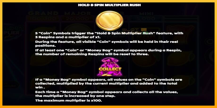 Hold & Spin Multiplier Rush lošimo automatas už pinigus, paveikslėlį 5