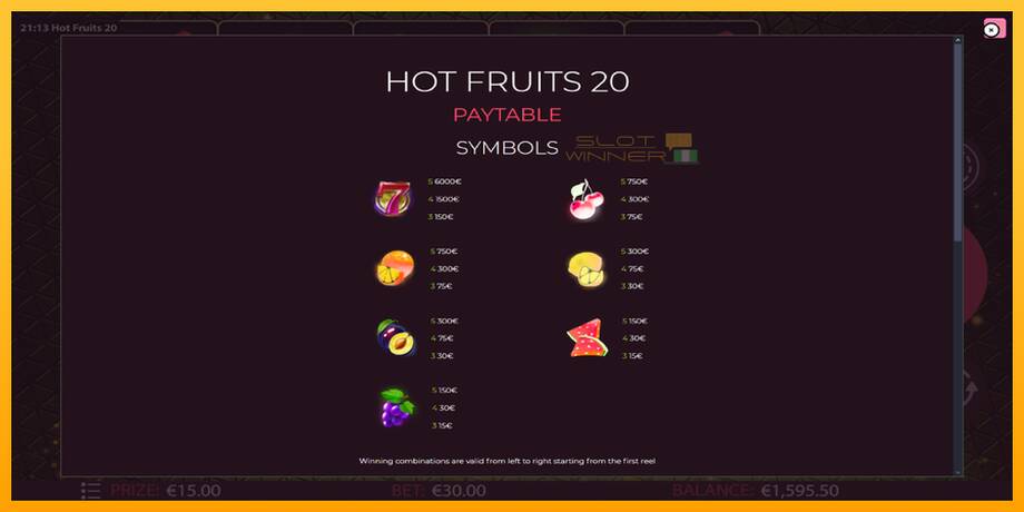 Hot Fruits 20 lošimo automatas už pinigus, paveikslėlį 5