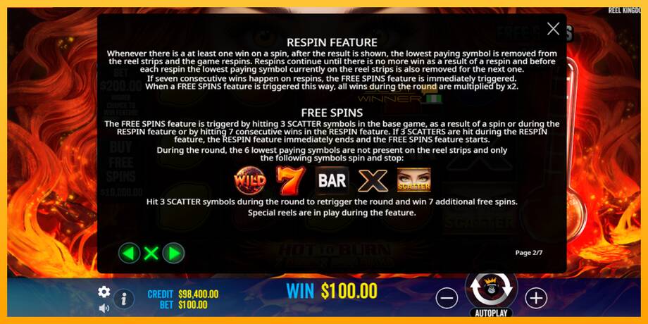 Hot to Burn - 7 Deadly Free Spins lošimo automatas už pinigus, paveikslėlį 6