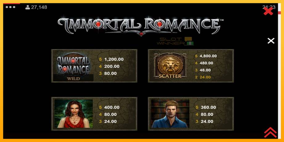 Immortal Romance lošimo automatas už pinigus, paveikslėlį 6