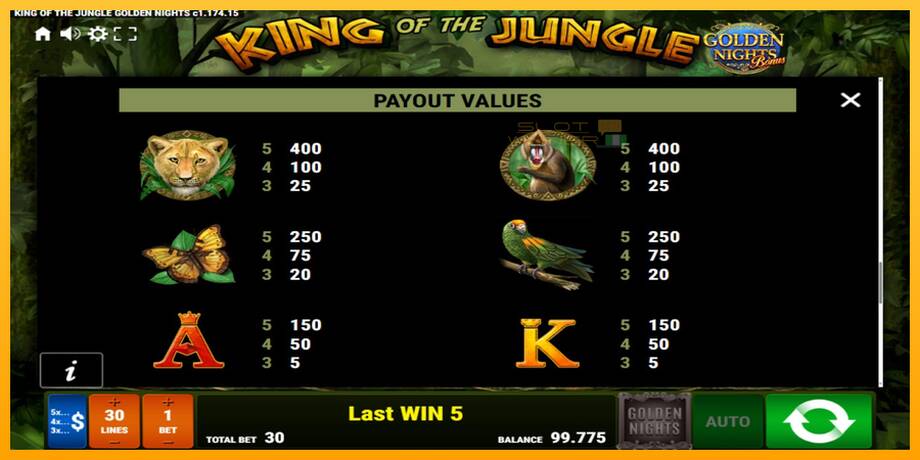 King of the Jungle Golden Nights lošimo automatas už pinigus, paveikslėlį 7