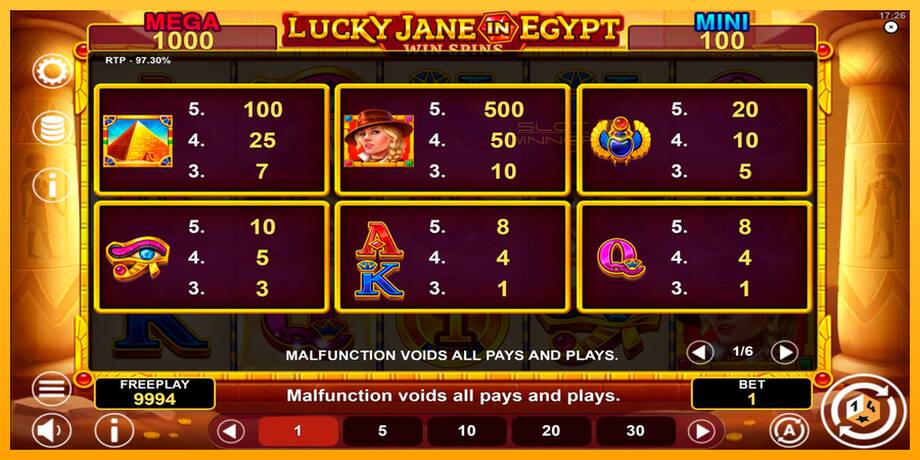 Lucky Jane in Egypt Win Spins lošimo automatas už pinigus, paveikslėlį 6