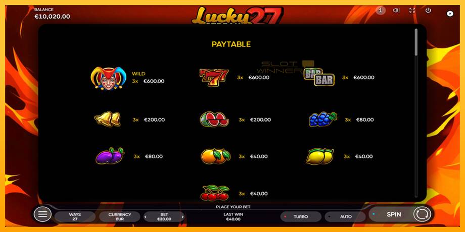 Lucky Streak 27 lošimo automatas už pinigus, paveikslėlį 5