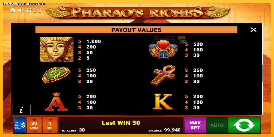 Pharaos Riches lošimo automatas už pinigus, paveikslėlį 7