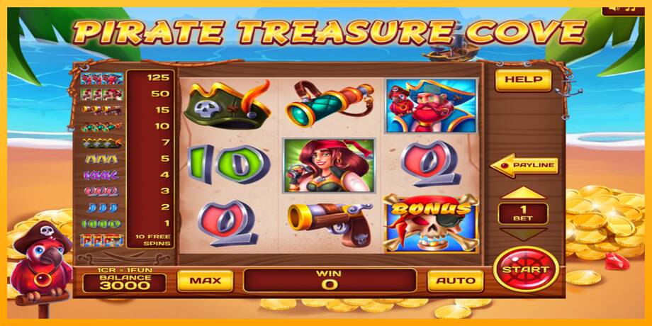 Pirate Treasure Cove 3x3 lošimo automatas už pinigus, paveikslėlį 1