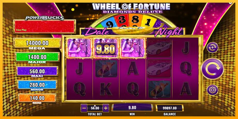 PowerBucks Wheel of Fortune Diamonds Deluxe Date Night lošimo automatas už pinigus, paveikslėlį 3