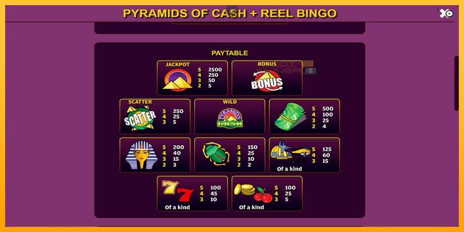 Pyramids of Cash with Reel Bingo lošimo automatas už pinigus, paveikslėlį 5