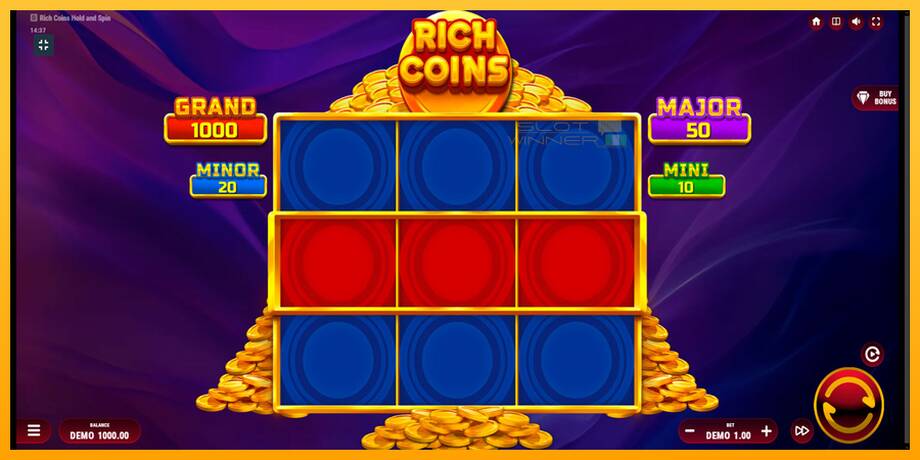 Rich Coins Hold and Spin lošimo automatas už pinigus, paveikslėlį 1