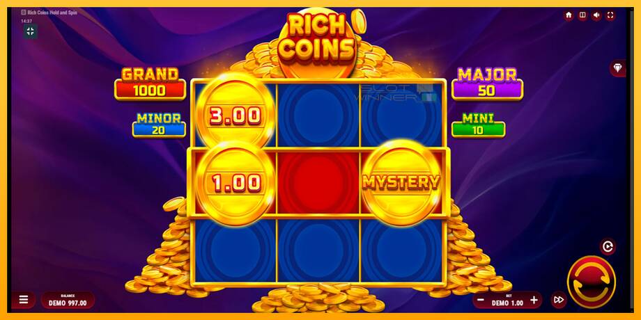 Rich Coins Hold and Spin lošimo automatas už pinigus, paveikslėlį 2